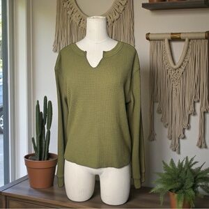 MADEWELL Waffle Split Neck Crop T-shirt In Vintage Moss Sz M